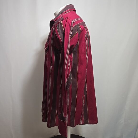Vintage Wrangler Western Shirt Mens XL Red Stripe Pearl Snap X-Long Tails - Picture 2 of 8